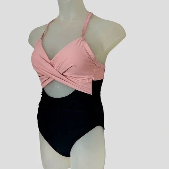 Eomenie One Piece women’s Tummy Control Cutout pink black M Swimsuit NWT - Picture 2 of 13